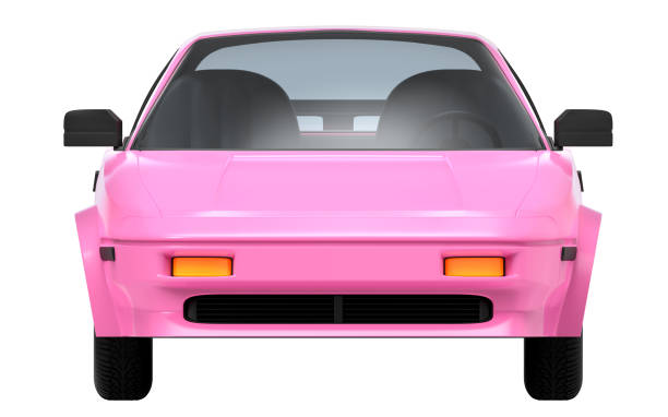Retro car 80s cyberpunk style, fron view, isolated on white. 3d illustration