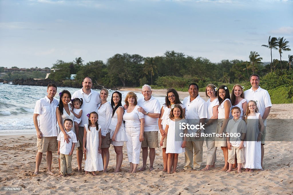 Large Family Portrait at the Beach  Large Family Stock Photo