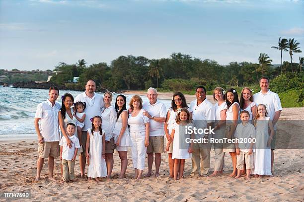 Large Family Portrait At The Beach Stock Photo - Download Image Now - Large Family, Family, Portrait