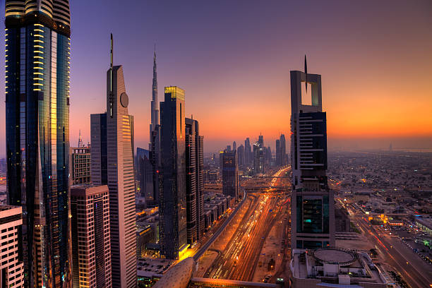 Sheikh zayed road with view on Burj Khalifa in the background