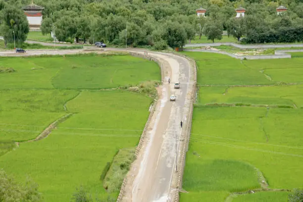 Photo of Road linkages middle of the paddy field, Paro, Bhutan