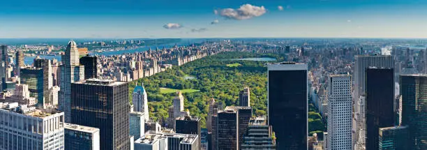 Photo of Central Park aerial panorama Manhattan skyscrapers Hudson River New York