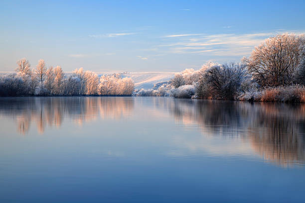 Photo of Winter Morning, Frost Covered Trees and Landscape Along River