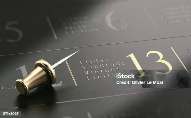 Friday The 13th Written In Golden Letters Over Black Background Stock Photo - Download Image Now