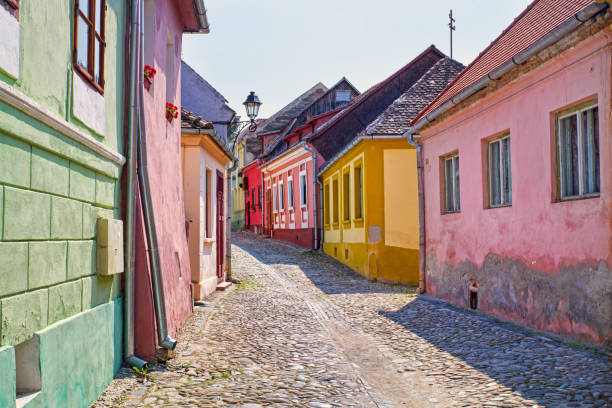 istock Stone paved road and colorful houses 1171481561