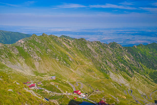 Glacier Lake of Balea and valley landscape Glacier valley of Balea and Transfagarasan road, important landmark in Romania balea lake romania stock pictures, royalty-free photos & images