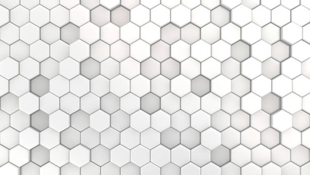 Abstract technological background with white hexagon cells. 3d illustration of honeycomb structure.