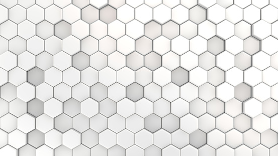 Abstract technological background with steel hexagon cells. 3d illustration of honeycomb structure.
