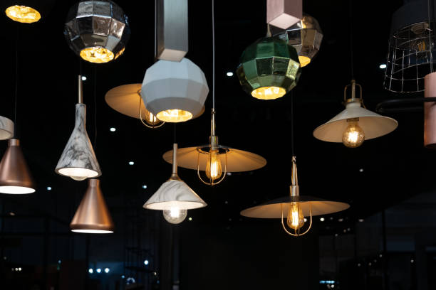 istock Many hanging lamps displayed in a showroom 1171486845