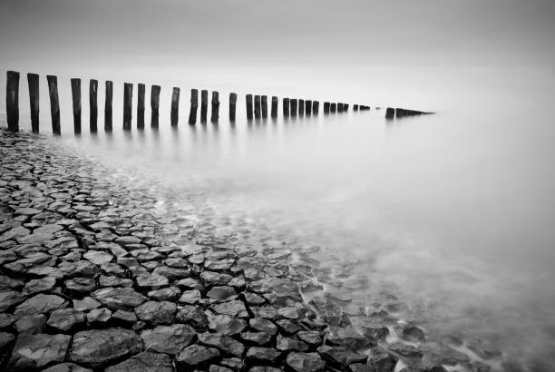 북해 코스트 네덜란드 - horizon over water blurred motion long exposure zeeland 뉴스 사진 이미지