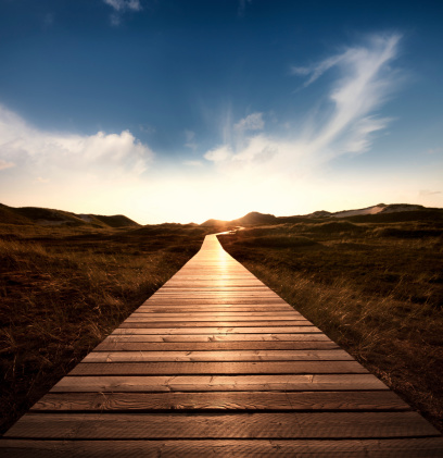 Way through the dunes with a huge sky. stitched out of 2 Pictures