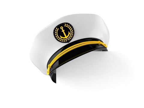 Captain's hat with copy space on white background. 3d illustration