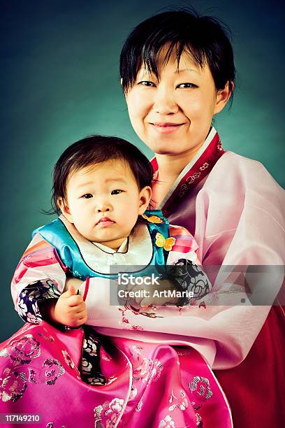 Korean Baby Girl And Her Mother In Traditional Hanbok Stock Photo - Download Image Now