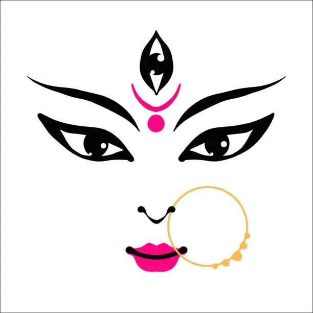 Vector illustration of Kali Goddess in Hinduism, her face on white background