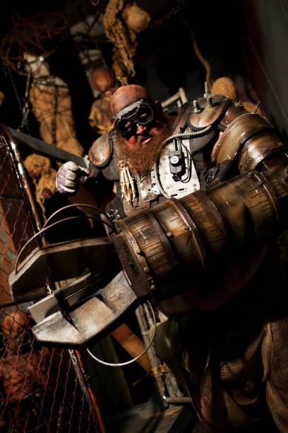 Cyborg Monster with Mechanical Arm Costume in Haunted House