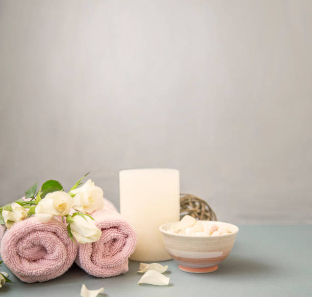 istock Spa still life with flowers, towels and bath salt 1171494890