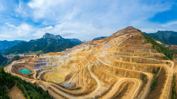Open Pit Panorama Erzberg, Styria - Aerial view Erzberg, Austria, Europe, Styria, Digging, Geology, iron ore mine mine photos stock pictures, royalty-free photos & images