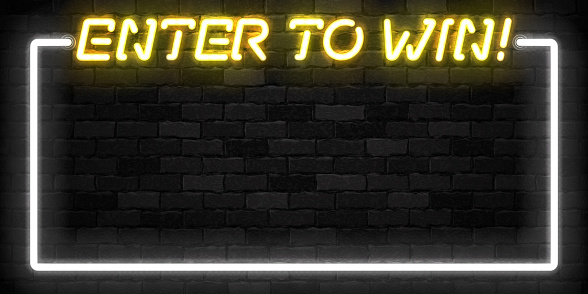Vector realistic isolated neon sign of Enter to Win frame symbol for template decoration and covering on the wall background. Concept of bonus and prize.