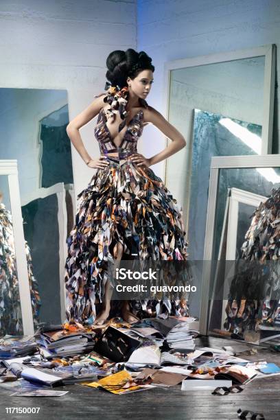 African American Young Woman Fashion Model In Paper Gown Stock Photo - Download Image Now