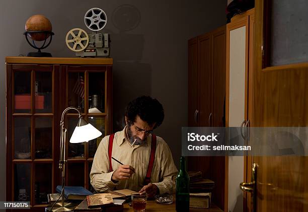 1930s Writer In Suspenders With Film Paraphernalia Stock Photo - Download Image Now