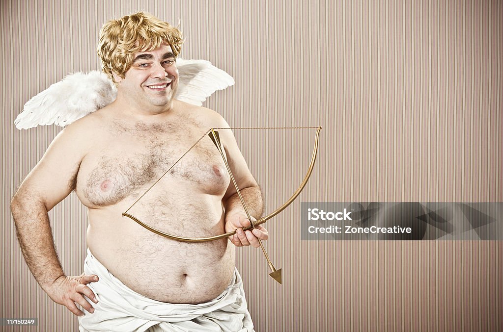 Gordura Loira adora Cupido com Arco e flecha Retrato - Royalty-free Humor Foto de stock