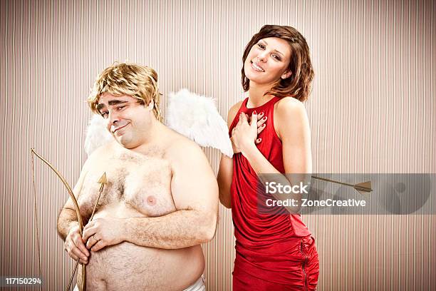 Wise Cupid Fall In Love With Beautiful Girl Stock Photo - Download Image Now - Couple - Relationship, Cupid, Humor