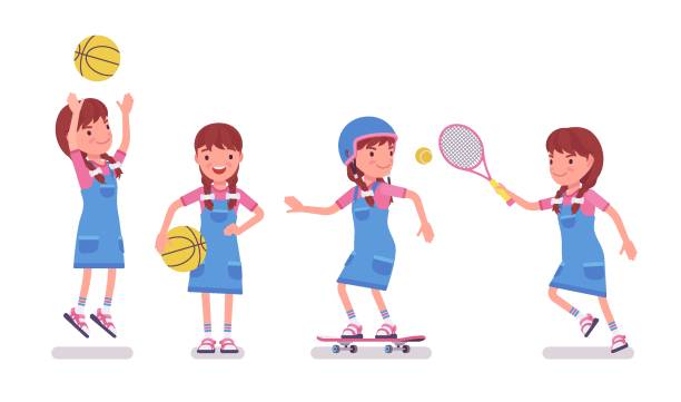 illustrations, cliparts, dessins animés et icônes de enfant de fille 7 à 9 ans, activité sportive d'enfant d'école femelle - 6 7 years illustrations