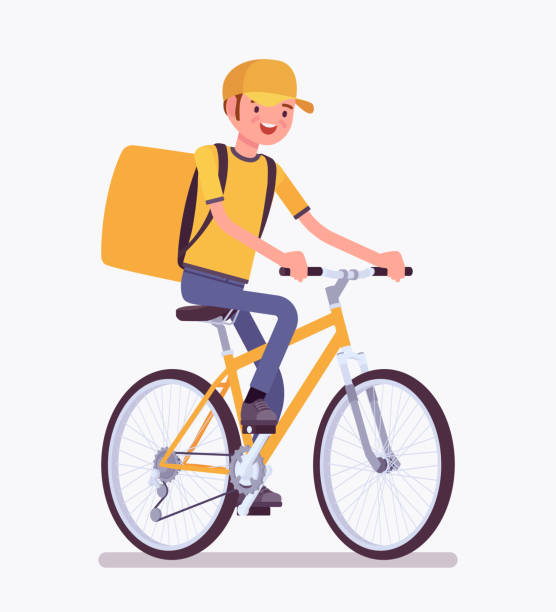 illustrazioni stock, clip art, cartoni animati e icone di tendenza di fattorino in bicicletta - food motivation driving drive