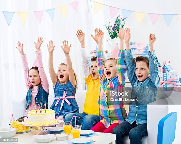 Happy Birthday Stock Photo - Download Image Now - 6-7 Years, 8-9 Years, Arms Raised