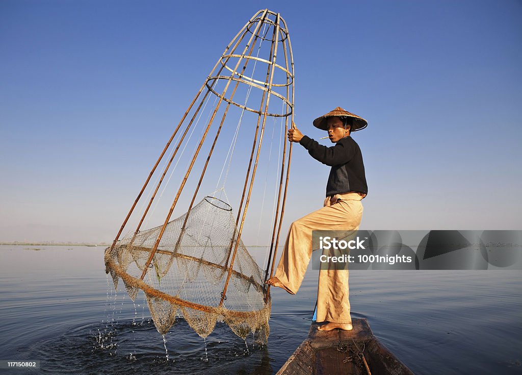 Fischer, Myanmar - Lizenzfrei Abenddämmerung Stock-Foto