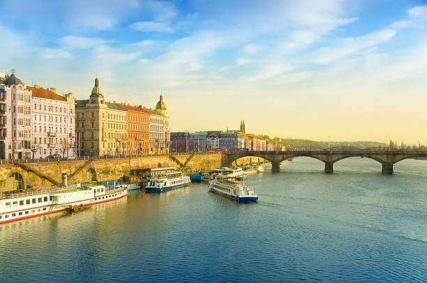 View of the Vltava river and Old Town in Prague. Czech Republic