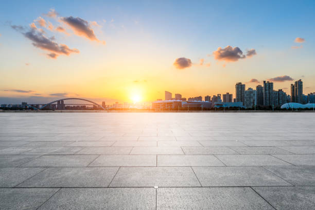 istock Empty square floor and city skyline at sunset in Shanghai 1171508999