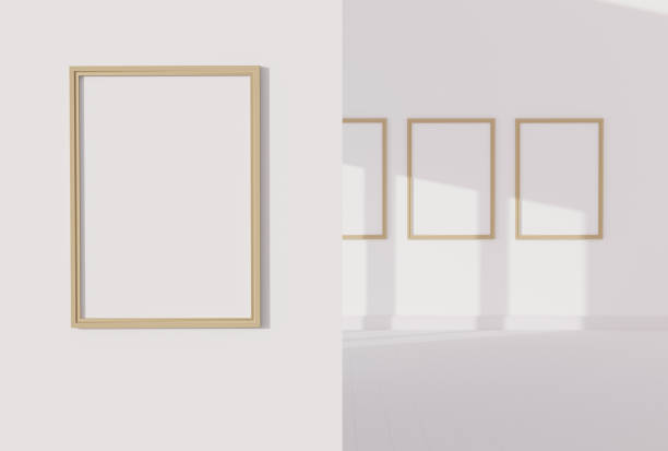 istock One empty photo frame and Three empty photo frame for mockup in empty white room, 3D render, 3D illustration 1171512065