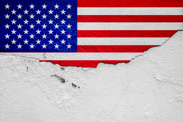 istock American flag, painted on the white plaster wall, Copy Space 1171512124