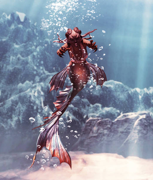 3d Fantasy horror of mermaid in mythical sea,Fantasy fairy tale of a sea nymph,3d illustration for book cover or book illustration