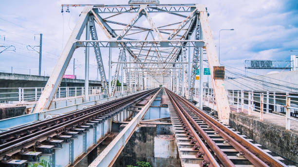 istock Train trestle bridge over river . the railway bridge of iron. 1171514346
