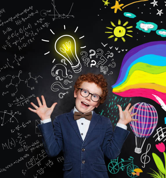 istock Funny curious kid and hand drawn doodle school background 1171514897