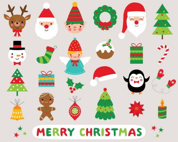 ilustrações de stock, clip art, desenhos animados e ícones de christmas cartoon vector icons set - santa claus food