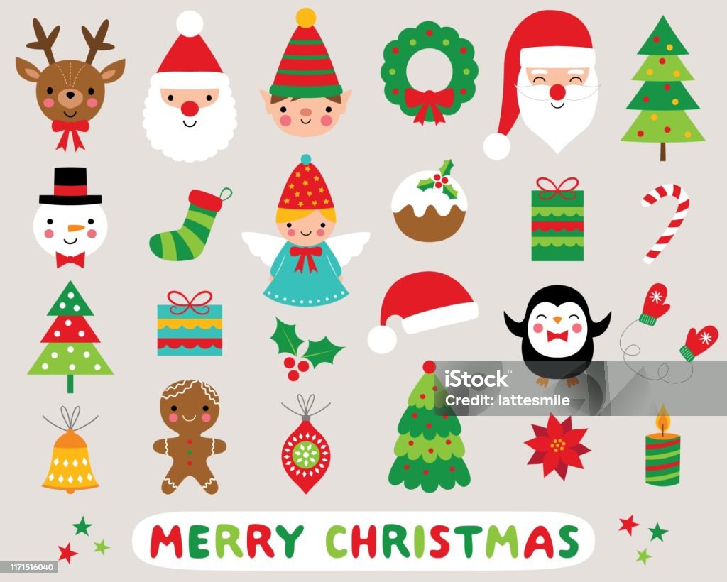Christmas Cartoon Vector Icons Set Stock Illustration - Download Image Now  - Christmas, Icon, Santa Claus - iStock
