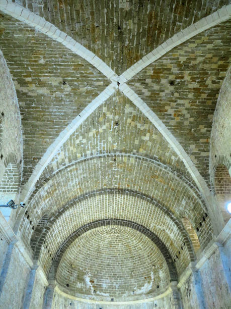 Interior view of the abstract ancient church stone dome