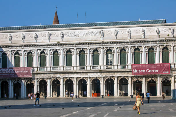 Museo Correr on Piazza San Marco in Venice Venice, Italy - July 20th 2019: A view of the magnificent exterior of Museo Correr, located on Piazza San Marco in Venice, Italy. museo stock pictures, royalty-free photos & images