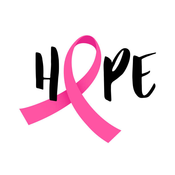 ilustrações de stock, clip art, desenhos animados e ícones de hope lettering design with pink ribbon. - hope