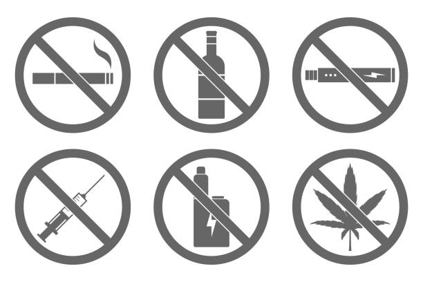 ilustrações de stock, clip art, desenhos animados e ícones de no smoking, no vaping, no alcohol, no drugs sign. vector - narcotic medicine symbol marijuana