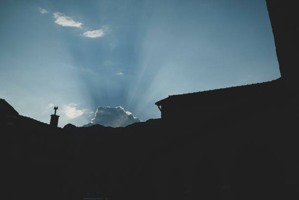 Dark blue sky above city skyline