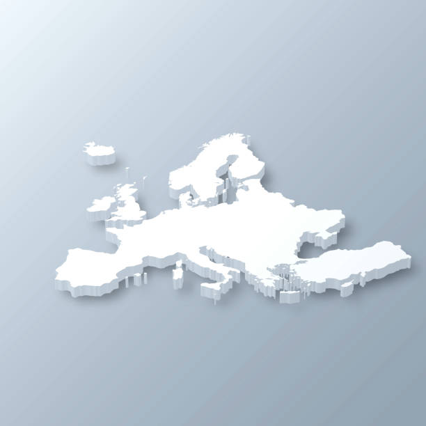 ilustrações, clipart, desenhos animados e ícones de mapa de europa 3d no fundo cinzento - european community illustrations