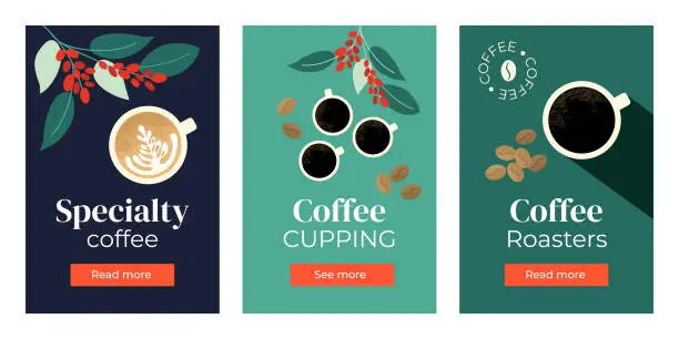Vector illustration of Set of banners with coffee