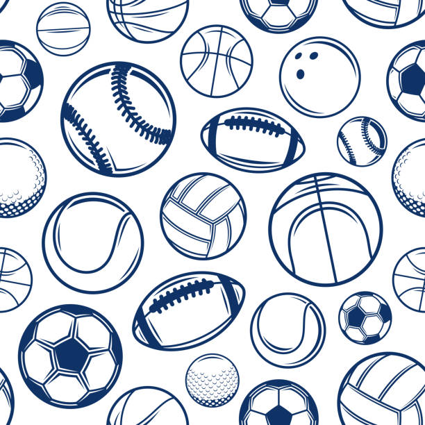 vektorblau sportbälle nahtloses muster oder hintergrund - sport ball sphere symbol stock-grafiken, -clipart, -cartoons und -symbole