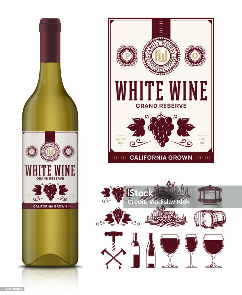 Vector Nhãn Rượu Vang Trắng Cổ Điển Và Mockup Chai Rượu Vang Hình ...