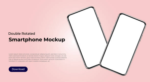 Two rotated smartphones mockup templates for user interface, user experience presentation. Mobile app design concept for websites, landings. Two rotated smartphones mockup templates for user interface, user experience presentation. Mobile app design concept for websites, landings. two objects stock illustrations