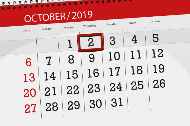 istock Calendar planner for the month october 2019, deadline day, 2, wednesday 1171541320